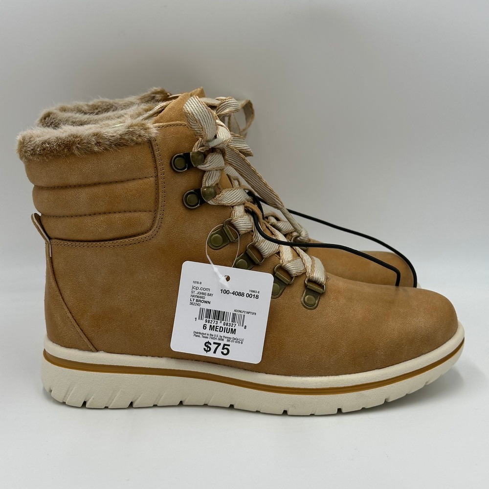 NWT St Johns Bay SJB Hayward Brown Boots Womens Size 6 Faux Fur Lined Winter